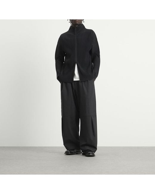 Homme Plissé Issey Miyake Black Pleat Zip Up Cardigan for men