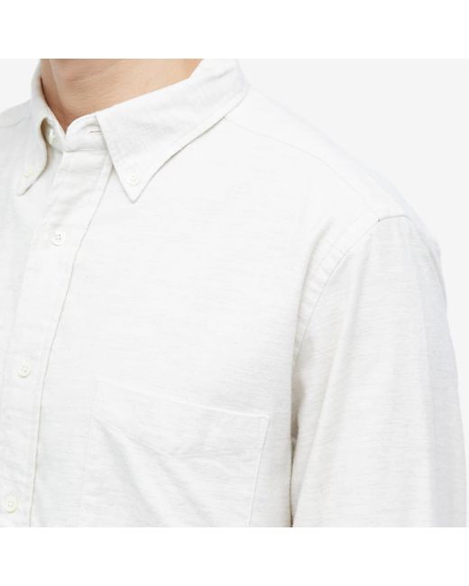 Beams Plus White Button Down Solid Flannel Shirt for men