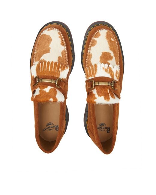 Dr. Martens Brown Adrian Snaffle Hair-on Cow Print Kiltie Loafers
