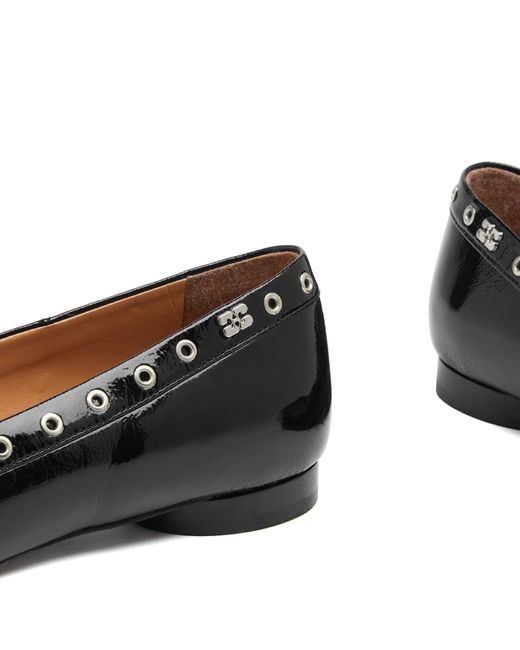 Ganni Eyelets Bow Ballerina Naplack in Black | Lyst