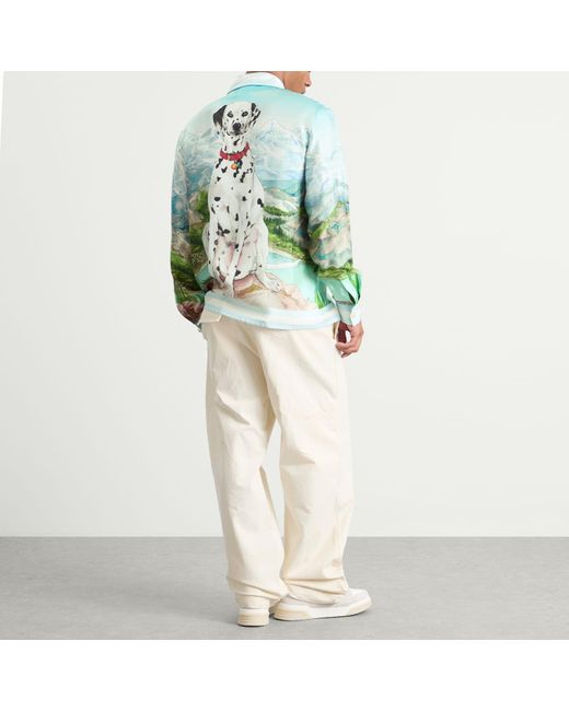 Casablanca Green Classic Long Sleeve Patterned Silk Shirt for men