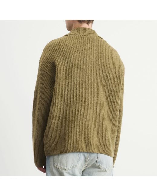 AMI Green Felted And Chunky Wool Ribbed Knit Cardigan for men
