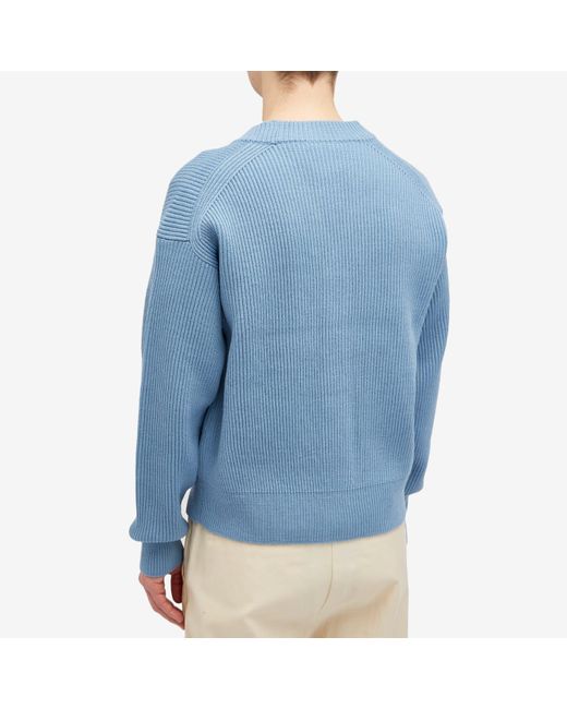 Auralee Blue French Merino Rib Cardigan for men