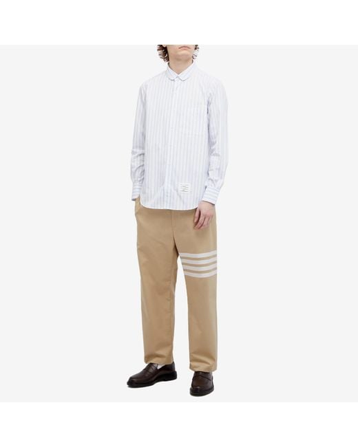 Thom Browne White Round Collar Stripe Oxford Shirt for men