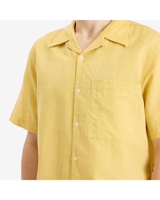 Universal Works Yellow Linen Cotton Camp Shirt for men