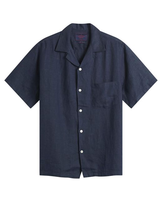 Portuguese Flannel Blue Linen Camp Collar Vacation Shirt for men