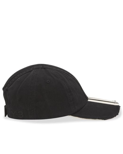 Y-3 Black Distressed Stripe Cap for men