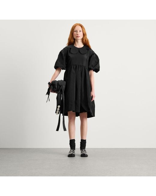 Simone Rocha Black Mini Puff Sleeve Petal Collar Smock Dress