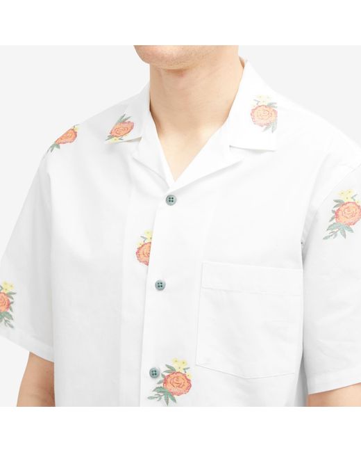 Portuguese Flannel White Embroidered Bouquet Vacation Shirt for men