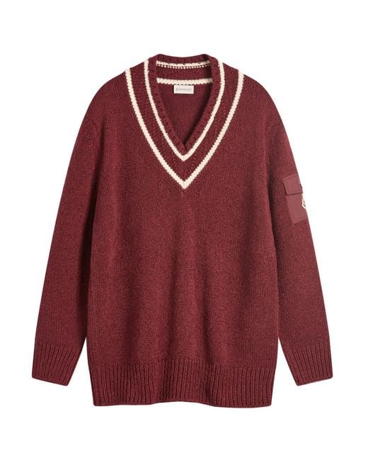 Moncler Red V-Neck Varsity Sweater