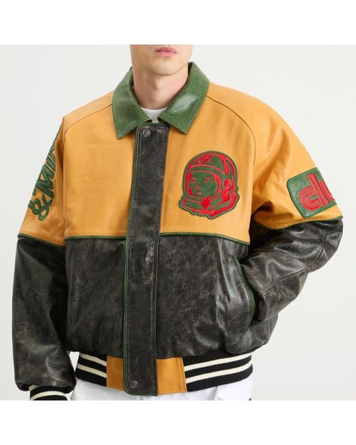 BBCICECREAM Gray Club Cracked Leather Varsity Jacket for men