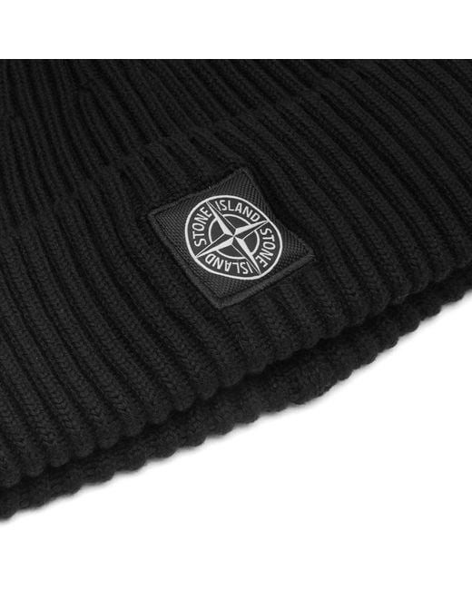 Stone Island Black Full Rib Rws Wool Beanie for men