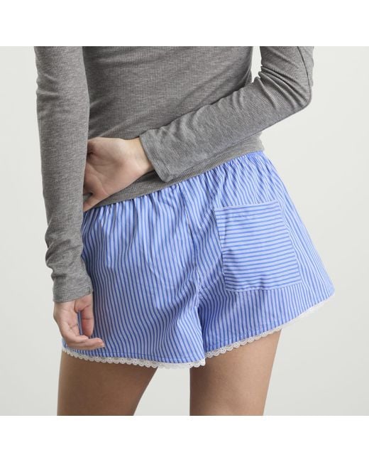 GOOD AMERICAN Blue Poplin Lace Trimmed Boxer Shorts