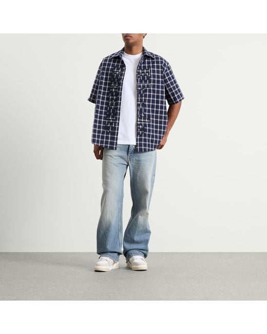 Rhude Blue Center Logo Button Up Shirt for men
