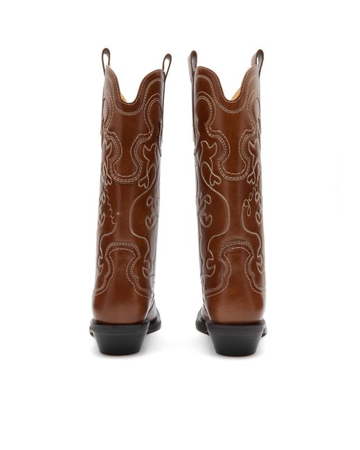 Ganni Brown Embroidered Western Boot