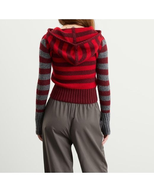 Peachy Den Red Anita Knitted Zip Hoodie