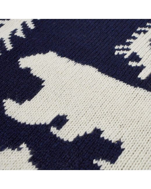 Beams Plus Blue Intarsia Crew Knit for men