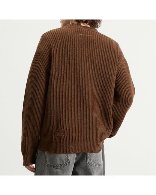 Maison Margiela Brown Mm6 Wool Blend V-Neck Jumper for men