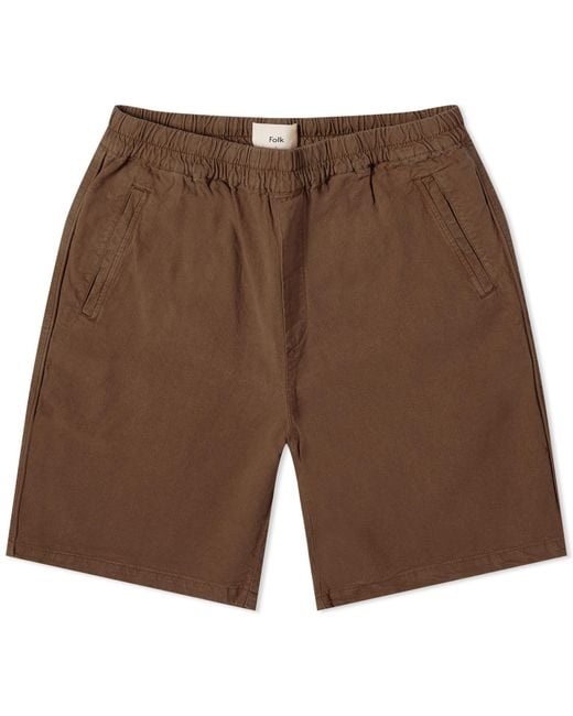 Folk Brown Cotton Linen Assembly Shorts for men