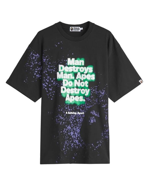 A Bathing Ape Black Spray Print Slogan T-Shirt for men