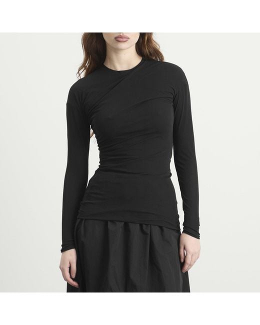 Jil Sander Black Double Layer Twisted Long Sleeve Top