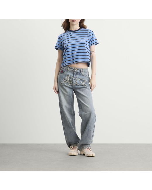 ICECREAM Blue Distressed Running Dog Denim Pants