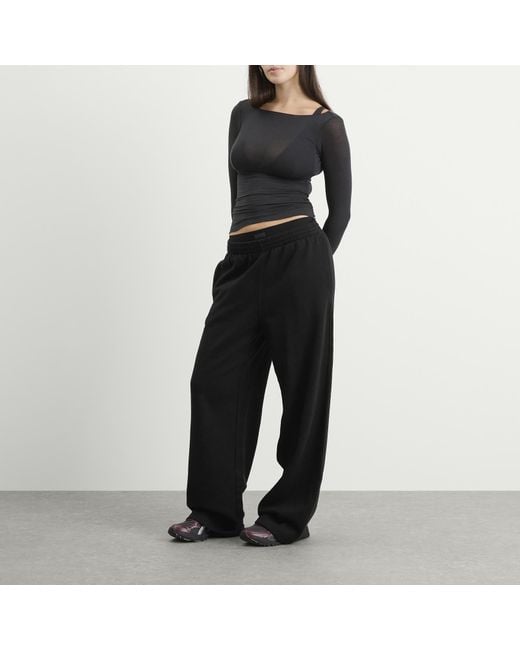 Skims Black Cotton Fleece Exposed Boxer Wide Leg Pants