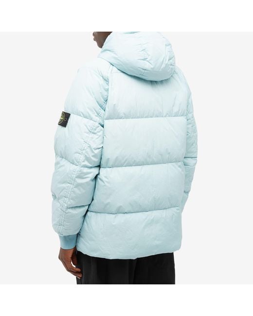 Stone Island Blue Crinkle Reps Hooded Down Jacket for men