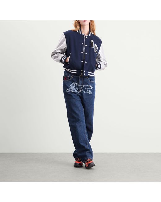 ICECREAM Blue Applique Running Dog Denim Pants