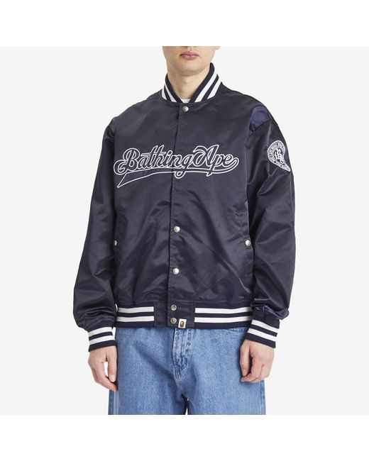 A Bathing Ape Blue Baseball Varsity Jacket for men