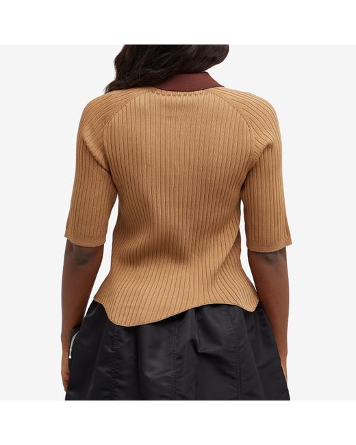 Toga Brown Wave Knit Polo Shirt Top