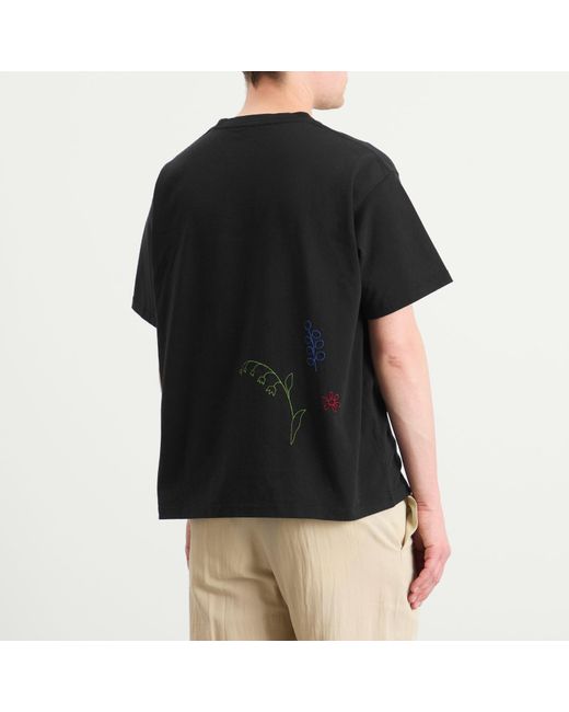 Bode Black Embroidered Field Guide T-Shirt for men