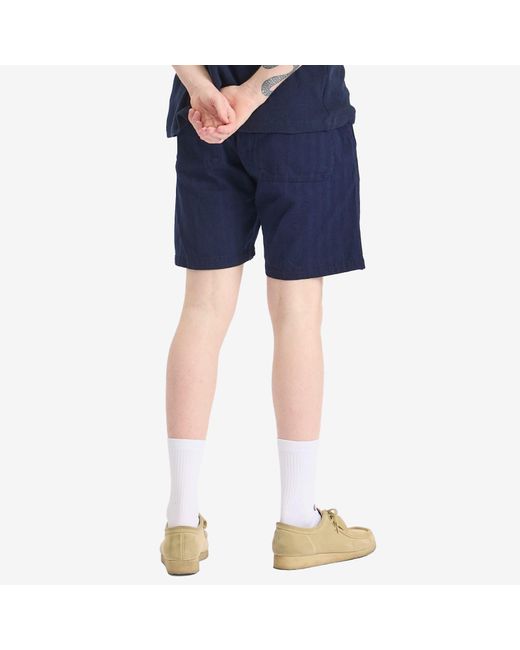Universal Works Blue Herringbone Denim Simple Short for men