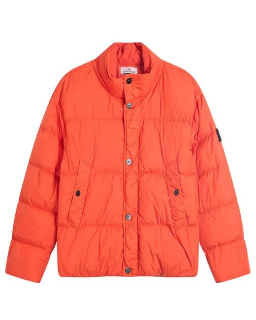 Stone Island Orange Crinkle Reps Nylon Down Jacket for men