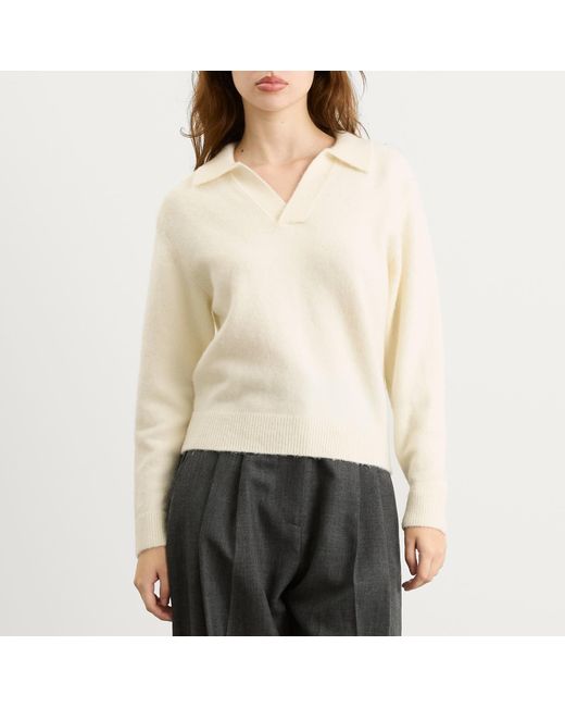 DUNST White Open Collar Knit Jumper