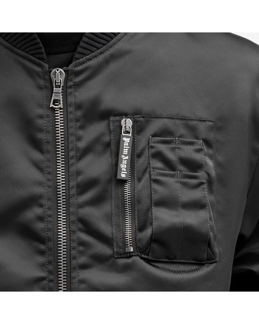 Palm Angels Black Curved Logo Bomber Jacket for men