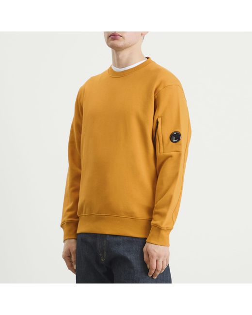 C P Company Orange Diagonal Raised Fleece Crewneck Lens Sweatshirt for men