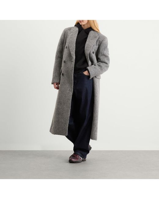 DUNST Gray Tailored Double Beasted Hairy Wool Coat
