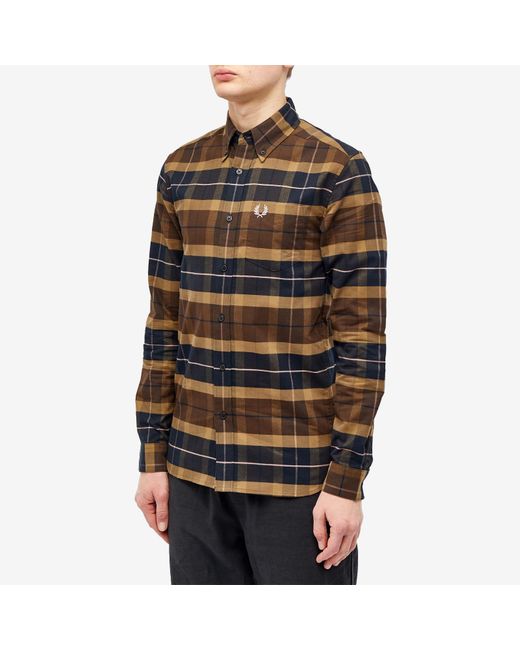 Fred Perry Brown Brushed Tartan Shirt for men