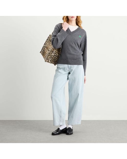 Ganni Gray Core Future Wool Mix V-Neck Jumper