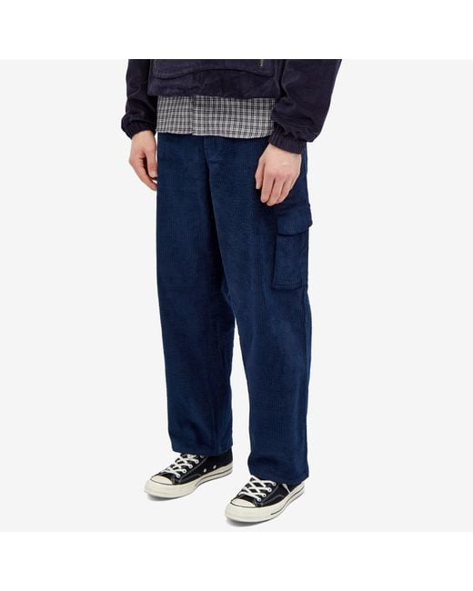 Dime Blue Relaxed Cord Cargo Pants for men