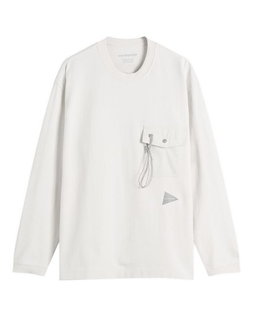 And Wander White Heavy Cotton Longsleeve Pocket T-Shirt for men