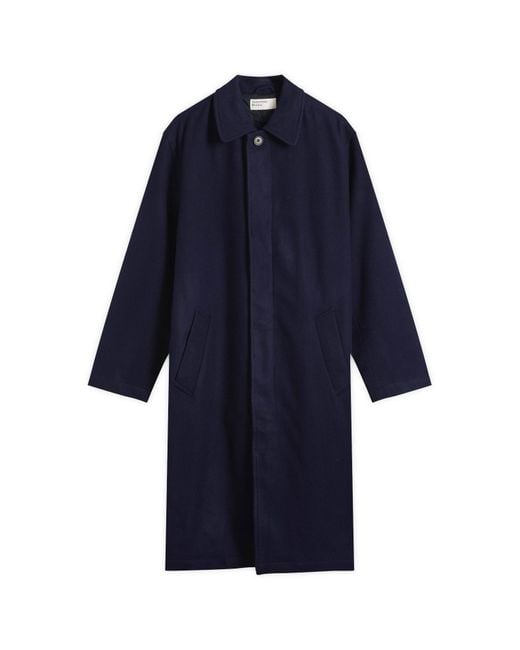 Universal Works Blue Mowbray Wool Mac Coat for men