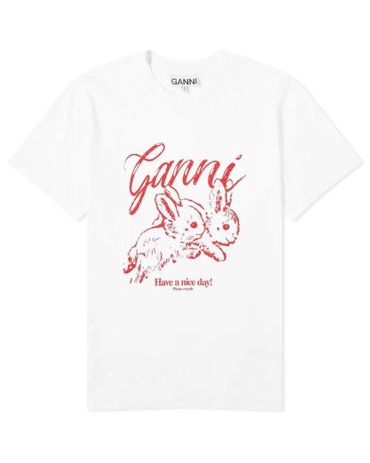 Ganni White Bunnies Relaxed T-Shirt