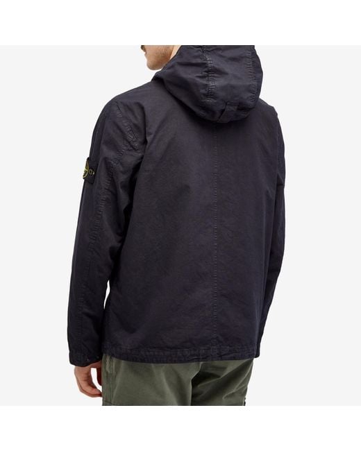 Stone Island Blue Brushed Cotton Canvas Hooded Overshirt for men