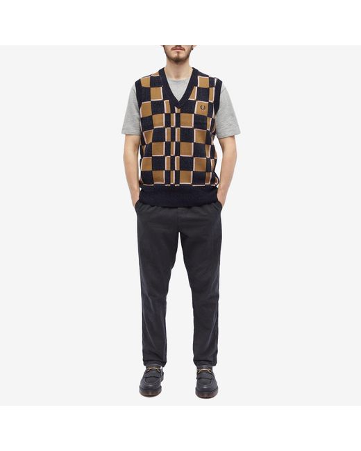 Fred Perry Glitch Chequerboard Knit Vest in Blue for Men | Lyst