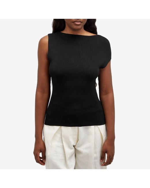 St. Agni Black Asymmetric Knit Top
