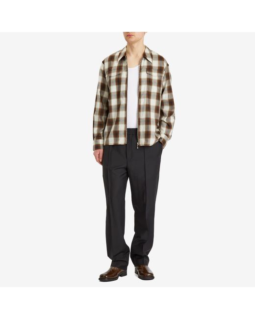 Second/Layer Brown Zip Through Check Shirt for men
