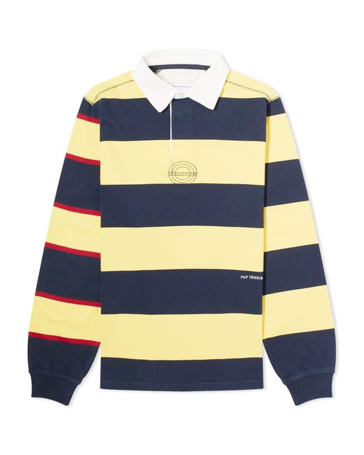 Pop Trading Co. Blue Striped Logo Rugby Polo Shirt Sweat for men