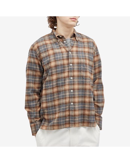 Universal Works Brown Lazy Day Check Shirt for men